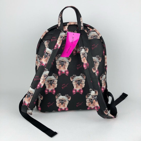Betsey Johnson Nerdy Yorkie Bow Tie Dog Backpack - Picture 3 of 8